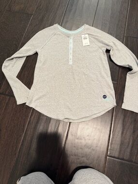 abercrombie kids Light Gray Long-Sleeve Henley with Aqua Trim